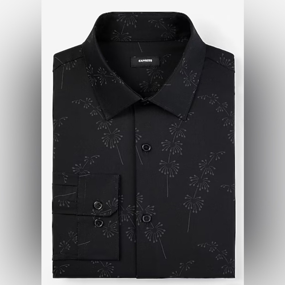 NEW - Express Slim Stem Floral Stretch 1MX Dress Shirt. XXL Tall. Color Black